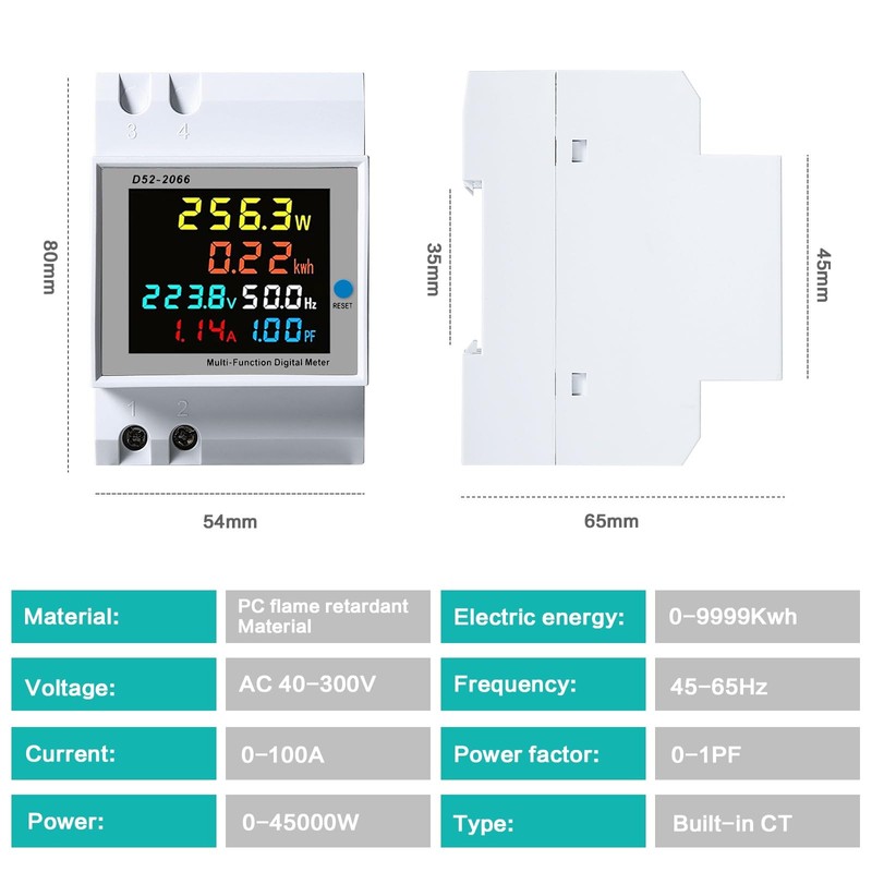 DEWIN Electric Meter, 6 in 1 Digital Energy Meter 100A