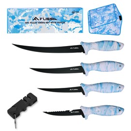 FLISSA Fillet Knife Set with 5"/6"/7"/9" Fillet Knives, Sharpener, Protective Sheath, Portable Roll Bag, Gifts for Fishermen, Saltwater & Freshwater Use