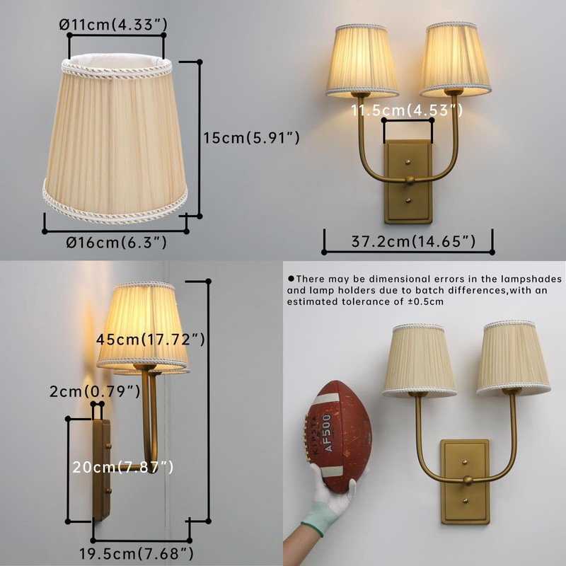 JIMUBEAM Vintage Brass 2-Lights Wall Sconce Lighting with Fabric Shades