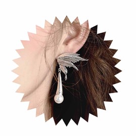 Xduargs Boho Butterfly Wing Earrings Vintage Pearl Teardrop Dangle Earrings Silver Wing Stud Earrings Butterfly Wing Pearl Earrings Jewelry for Women and Girls