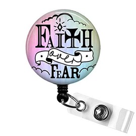 Nurse or Teacher ID Badge Holder, FAITH Badge Reel, BIBLE VERSE Nurse Badge Holder, FAITH OVER FEAR Psalm 56:4 - ID Badge Reel With Swivel Pinch Clip, Faith Hope Gift, Christian Scripture Badge Reel