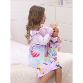 Bow Dream Toddler Girls Dress and Matching American Girl Doll Clothes for Girls Lavender Party Birthday Long Sleeve Dress Size 150