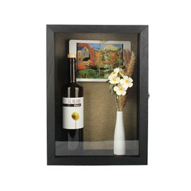 JJWLWEI 12x17 Extra Deep Shadow Box, Large Shadow Boxes Display Cases with Lock，for Displaying Photo Souvenir Collection（Black）
