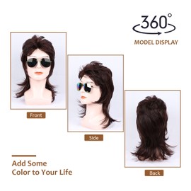 Kavsni Mullet Wigs for Men 70s 80s Costumes Cosplay Fancy Party Accessory Wig (Dark Brown)