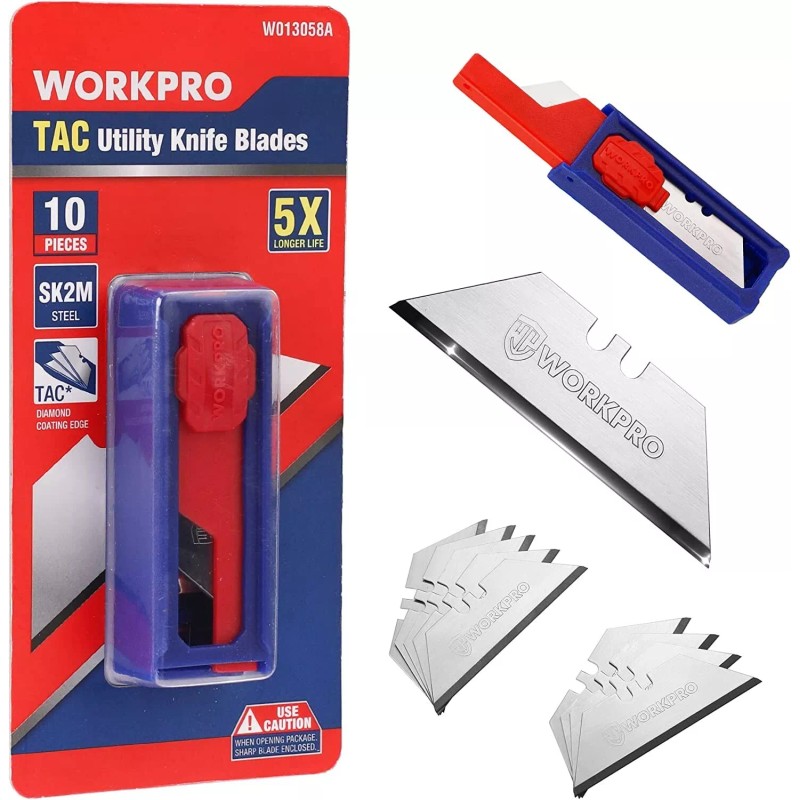 WORKPRO Premium Utility Knife Blades, TAC Diamond Coated SK2M, 10-Pack