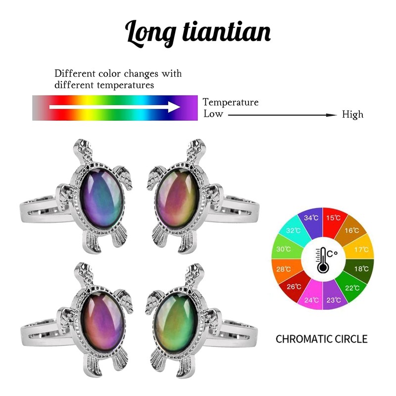 4Pcs Mood Ring for Girls Color Changing Rings Set Adjustable