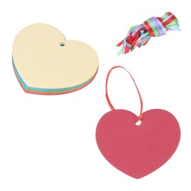 MECCANIXITY 100PCS Heart Paper Cutouts 3 Inch Assorted Color Heart Shaped Tags with 100PCS Ribbon for Valentine's Day Craft Bulletin Board, Blue Green Red Orange Yellow
