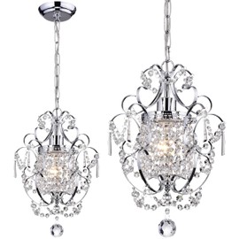 PAPAYA 2-Pack Chrome Crystal Chandeliers 11x15.8 Inch Adjustable Mini Pendant Lights Set with 39.4" Cord, Modern Iron Ceiling Fixtures for Bedroom Kitchen Island Kids' Rooms