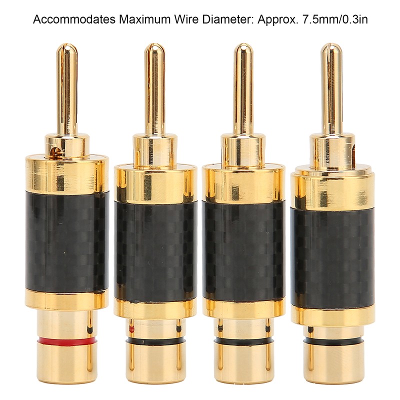 4Pcs Banana Plug Brass Gold Plated Black Carbon Fiber Shell