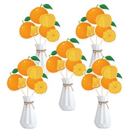 Little Orange Fruit Centerpieces Sticks - Summers Oranges Birthday Baby Shower Table Toppers - Fruity Oranges Theme Party Decorations - Set of 18