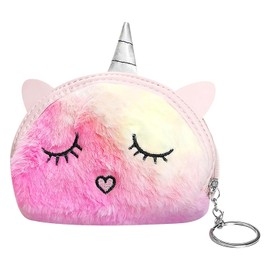 Rumyve Unicorn Plush Girl Purse,Round Cartoon Unicorn Handbag Purse Bag Crossbody Bag Cute Shoulder Bag Handbag, Cute Princess Gift Toddler Kids Teen Girls(Pink)
