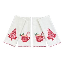 Serafina Home Holiday Christmas Kitchen Hand Towels: Decorative Winter Warm Cocoa and Wonderful Time of The Year 100% Cotton Weave with Easy Hang Fabric Loops