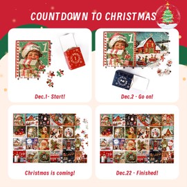 Advent Calendar 2024 Christmas Jigsaw Puzzles 1000 Pieces, 24 Box Christmas Countdown Calendar, Christmas Decor Family Gifts Christmas Puzzles for Kids Adult