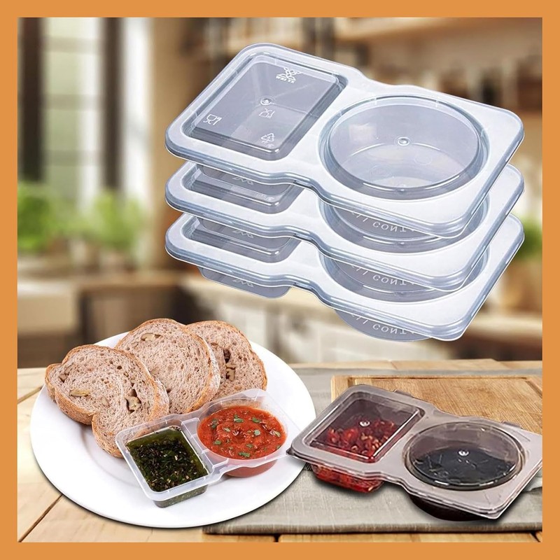 Pack of 20 Reusable Snack Pack Containers, Double Compartment Snack