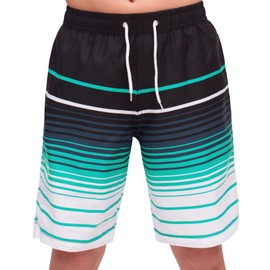 MEILONGER Swimming Trunks Boys 2 in 1 Swimming Shorts Kids Quick-Drying Board Shorts Swimwear Swimming Trunks with Compression Inner Shorts Adjustable Drawstring, 21001+striped black blue white