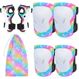 Knee Pads for Kids Elbow Pads Wrist Guards with Drawstring Mesh Bag, 7 in 1 Protective Gear Set for Girls Boys for Skating Cycling Bike Rollerblading Scooter, 3-8 Years