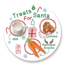Treats for Santa Cookie Plate, Round Christmas Tray for Snacks, Milk, and Carrots, Cute Santa Treat Platter for Xmas Eve, Christmas Decoration, Round Wooden Christmas Tray-SDTP04