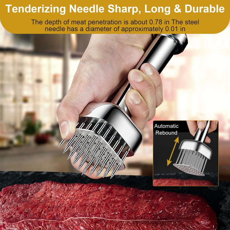 Meat Tenderizer Tool, with 28 Sharp Needles Retractable Safety Guard