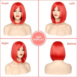 MORICA Red Bob Wigs for Women Short Bob Wig with Bangs 14 inch Straight Wigs Soft Synthetic Full Wigs for Daily Party