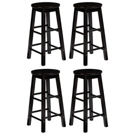 PJ Wood Classic Round Seat 29" Tall Kitchen Counter Stools for Homes, Dining Spaces, and Bars with Backless Seats & 4 Square Legs, Black (Set of 4)