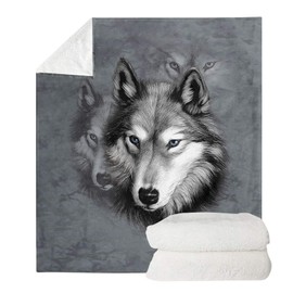 HUGS IDEA Fleece Blanket Throw, Grey Wolf Fashion Cool Animal Art Wolves Elegant Sherpa Fleece Throw Blanket, Heavy Soft Fleece Blanket Bed Blanket Microfiber - XL