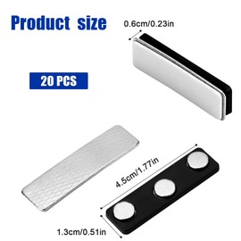 20pcs Magnetic Name Tags, Strong Name Tag Magnet Backs Name Magnetic Name Badge Magnets with 3pcs Neodymium Magnets for ID Badge Holders (Black)