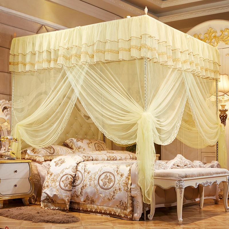 Luxury Princess Three Side Openings Post Bed Curtain Canopy Netting