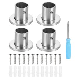 sourcing map 4pcs Stainless Steel Closet Rod Holder Set High-Leg with Cover 1.02" Dia Shower Rod Flange Socket Wardrobe Bracket with Screwdriver and Expansion Tube for Closet Shelf Curtain