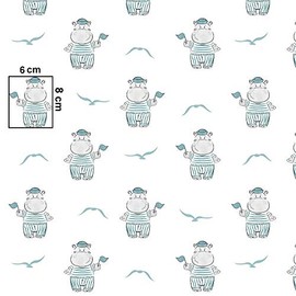 Pingianer Hippo 100% Cotton Fabric, Children, Sold by the Metre, Craft, Sewing Fabric (Hippo Boy Blue, 200 x 160 cm)
