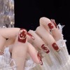 CAEEA Burgundy press-on nails medium square French false nails 3D