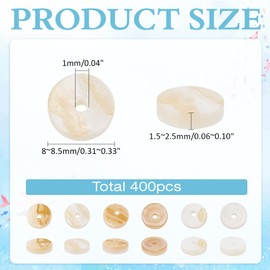 CRAFTYMELODY 400Pcs Natural Shell Beads 8mm Flat Round Spacer Beads Yellow Loose Beads with Hole for Jewelry Making DIY Craft Bracelet Earring Necklace Accessory Supplies Decoration