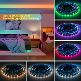 SEZO WS2805 IC RGBCCT Addressable LED Strip Dual Data RGB+Dimmable Color Temperature 3000K-6500K 5050SMD 16.4FT 60LED/m 10Pixel/m 5 Colors in 1 Lights Strip IP30 DC24V(No Adapter or Controller)