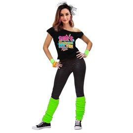 90s 80s Outfit for Women 80's Theme Party Disco Shirt Off The Shoulder Tops Vintage 90s Neon Off Shoulder Top