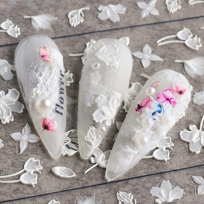 LANODO 3 Pcs Nail Stickers 5D Flower Black and White