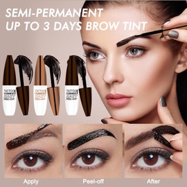 2PCS Peel Off Eyebrow Tattoo Gel Tint, Semi Permanent Eyebrow Stain, Waterproof and Long-Lasting Natural Finish Eye Brow Gel for Fuller & Defined Brows Makeup for Women (Brown)