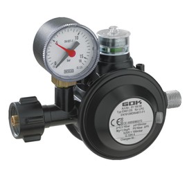 GOK Gas Pressure Regulator EN61-DS PRO 1.5 kg/h Regulating Valve Black with Pressure Gauge