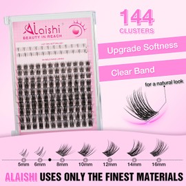 AILAISHI Lash Clusters Kit, DIY Cluster Eyelash Extensions 5‑18mm,144pcs Fluffy D Curl Natural Lashes with Bond and Seal,Remover, Tweezers–Natural Fake Cat Eye Individual Manga Clusters 1-1-L