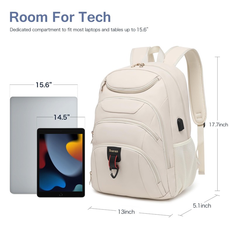 Boavan Laptop Backpack for Women, 15.6-Inch Waterproof School Bookbag, Anti-Theft