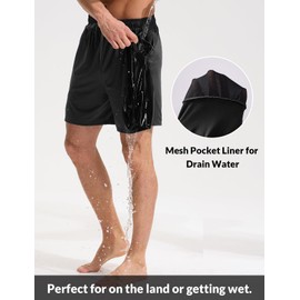 BALEAF Swim Shorts Men Rash Guard Swimming Trunks with Zip Pockets 5'' Quick Dry UPF 50+ Black XL