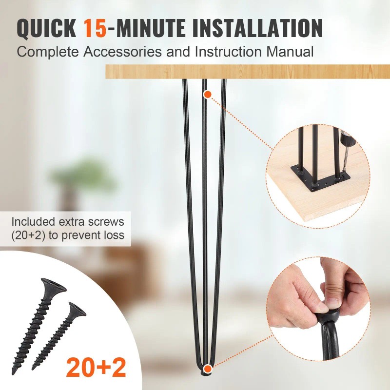 Solid Carbon Steel 28\" Set 4 Hairpin Table Legs Heavy