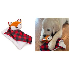 PUREPET Puppy Blanket Buffalo Plaid Checkered Holiday Fox Cute Soft Squeaker Dog Toy Great Gift Idea Too! (5 Blanket Toys)
