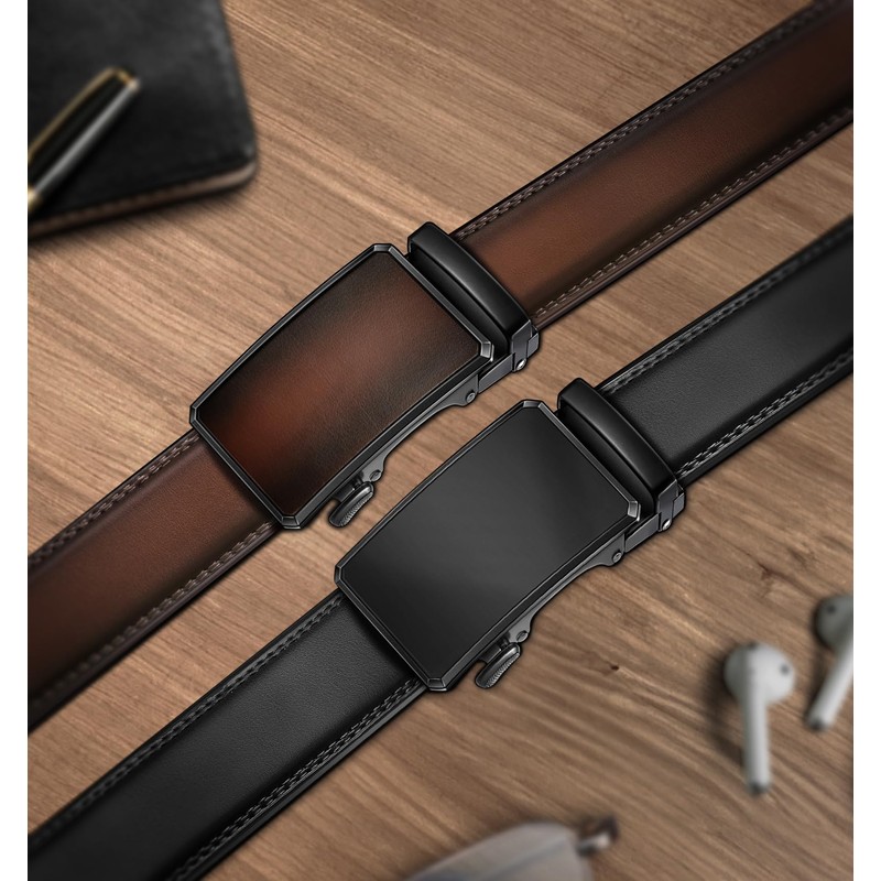 KEMISANT Men Belt 2 Pack, Leather Ratchet Belt Easy Click