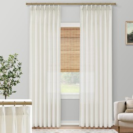 Linen Pinch Pleated Curtains 96 Inch Long 2 Panel Set Drapes for Living Room,Sheer Light Filtering Pleat Ivory Cortinas Para Sala Modernas 2024 8FT Track Mount Ceiling to Floor Length Curtain Drapery