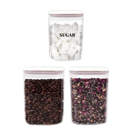 Gzsekken Tea Coffee Sugar Canisters Set of 3, Airtight Food Storage Jars with Pop Up Lid for Tea Coffee Sugar Stackable Dry Food Storage Canisters Organiser For Kitchen Coffee Station Pantry