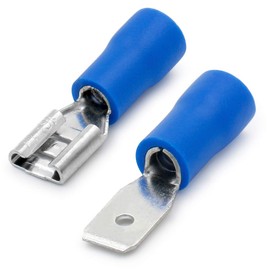 Heschen 100 x Blue 4.8 x 0.5mm Terminal Vinyl Insulated Male to Female Quick Coupler FDD+MDD2-187 for 1.5-2.5mm² (16-14 AWG)