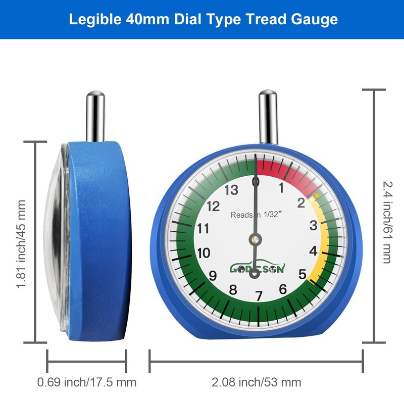 GODESON Dial Type Tire Tread Depth Gauge 88703 Professional for