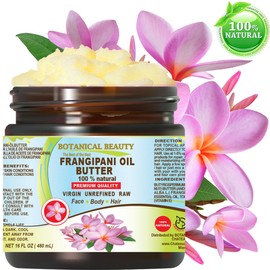 Botanical Beauty FRANGIPANI OIL BUTTER 100% Natural 16 Fl.oz.- 480 ml. Frangipani Essential Oil in Shea Nut Butter for FACE, SKIN, BODY, HAIR, NAILS. Beauty Skin Moisturizer Oil Butter.