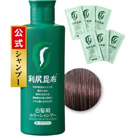 Sastty Rishiri Color Shampoo (Dark Brown) for Gray Hair, 200ml (Includes 6 Bonus Packets of Rishiri Color Care Conditioner)