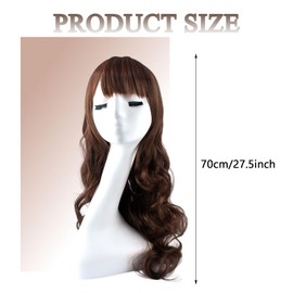 SSKHE Deep Brown Wavy Wig with Bangs A harmonious combination of natural - looking color, comfortable wear, and charming style for diverse fashion needs.