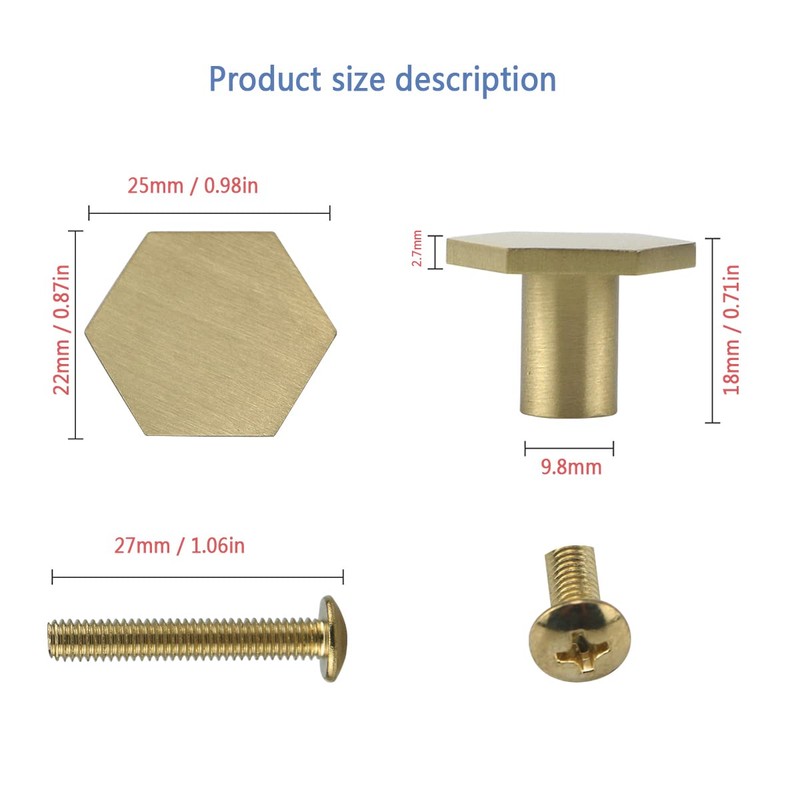 Lemiyoo 10 Sets Solid Brass Door Knobs, Hexagon Drawer Handles,